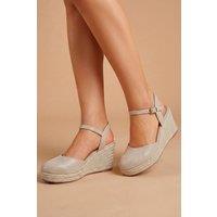 Dorothy Perkins Women's Wide Fit Rumor Faux Suede Closed Toe Espadrille Wedge Sandals in Beige | Size: 8