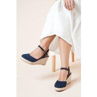Dorothy Perkins Women's Wide Fit Rumor Faux Suede Closed Toe Espadrille Wedge Sandals in Navy | Size: 6