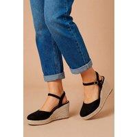 Dorothy Perkins Women's Wide Fit Rumor Faux Suede Closed Toe Espadrille Wedge Sandals in Natural Black | Size: 6