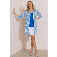 Klass. Women's Palm Tree Printed Longline Beach Shirt in Blue | Size: 14