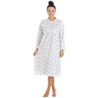Camille Women's Heavyweight Floral Long Sleeve Jersey Nightdress in Blue | Size: 10-12