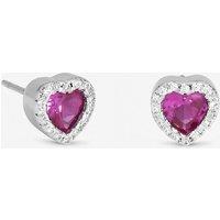 Jon Richard Women's Rhodium Plated & Pink Heart Stud Earrings in Silver