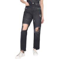 Smart Living Women's Casual Style High-Waisted Torn Hem Rip Mom Jeans in Black | Size: 16