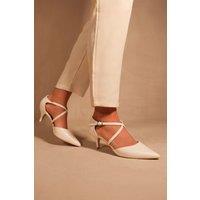 Where's That From Women's 'Kennedi' Low Kitten Heel With Crossover Strap in White | Size: 8