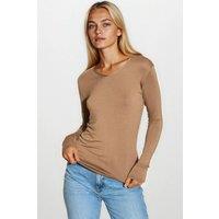 Aftershock London Women's V Neck Long Sleeve Top in Light Brown | Size: Large/XL