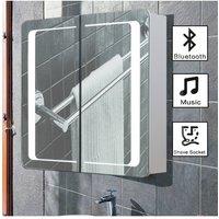 Living and Home Rectangle LED Mirror Cabinet Bathroom Wall Mounted Mirror in Silver