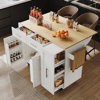 Matteo Modern White Wood Grain Kitchen Island with Folding Tabletop
