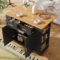 Matteo Black Kitchen Island Cart - Foldable Worktop, 2 Drawers & Mobile