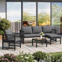 Matteo Modular Garden Sofa Set - 4-5 Seater, Tempered Glass Table - Grey