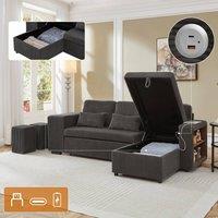 Matteo L-Shaped Convertible Sofa Bed with Storage & Charging Station in Grey