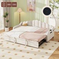Matteo 3ft Single Velvet Daybed Sofa Bed with Pull-Out Trundle, Beige (No Mattress)