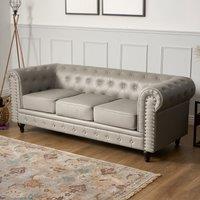 Bravich LTD Chesterfield Faux Leather Button-Tufted 3-Seater Sofa in Grey | Size: 3 Seater