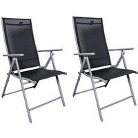 Samuel Alexander Set of 2 Outdoor Garden Patio Multi Position Reclining Folding Chair in Black & Silver in Grey