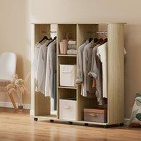 HOMCOM Mobile Double Open Wardrobe w/ Clothes Hanging Rail Colthing Natural