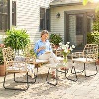 OUTSUNNY Rattan Garden Furniture Set, 4 Piece Outdoor Patio Furniture in Natural