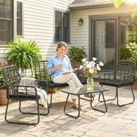 OUTSUNNY Rattan Garden Furniture Set, 4 Piece Outdoor Patio Furniture in Black