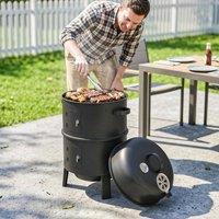 OUTSUNNY 3-in-1 Vertical Charcoal Smoker with 2 Grill Grates, Thermometer in Black