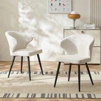 SONARA Set of 2 Boucle Fabric Dining Chairs with Arms & Cross Metal Legs in White