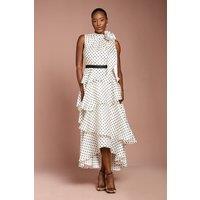 Coast Women's Polka Dot Tiered Organza Midi Dress in Mono | Size: 16