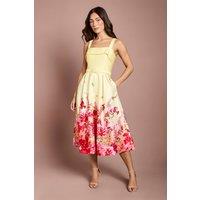 Coast Women's Placement Floral Print Belted Midi Dress in Lemon | Size: 10