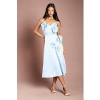 Coast Women's Corsage Detail Satin Midi Dress in Light Blue | Size: 14
