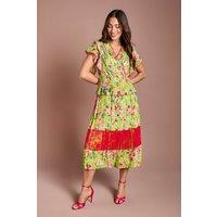 Coast Women's Lace Insert Printed Wrap Midi Dress in Green | Size: 10