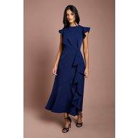 Coast Women's Petite Ruffle Detail Midi Dress in Navy | Size: 12