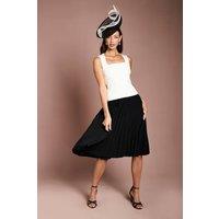 Coast Women's Petite Lisa Tan Bandage Peplum Georgette Pleated Skirt Midi Dress in Mono | Size: 6