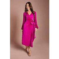Coast Women's Satin Pleated Wrap Dress in Berry | Size: 10