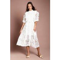 Coast Women's Lace Ruffle Shirt Dress With Tie in White | Size: 14