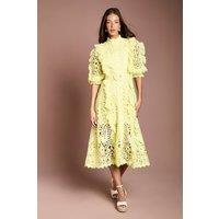 Coast Women's Lace Ruffle Shirt Dress With Tie in Yellow | Size: 12