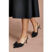 Coast Women's Lola Satin Bow Detail Medium Stiletto Heel Sling Back Court Shoes in Black | Size: 3