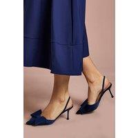 Coast Women's Lola Satin Bow Detail Medium Stiletto Heel Sling Back Court Shoes in Navy | Size: 4