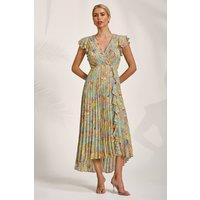 Jolie Moi Women's Pleated Chiffon Dip Hem Maxi Dress in Light Blue | Size: 10