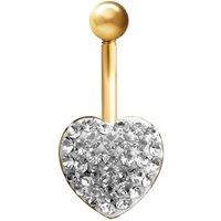 Jewelco London Women's 9ct Gold Crystal Love Heart Banana Belly Bar, 10mm