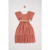Miss Girl's Textured Dress & Belt Outfit Set in Terracotta | Size: 5 Years