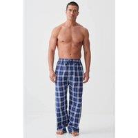 British Boxers Men's "Chester Blue on Blue" Check Crisp Cotton Pyjama Trousers in Dark Blue | Size: Large