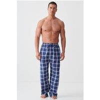 British Boxers Men's "Chester Blue on Blue" Check Crisp Cotton Pyjama Trousers in Dark Blue | Size: 2XL