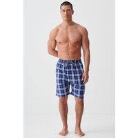 British Boxers Men's "Chester Blue on Blue" Check Crisp Cotton Sleep Shorts in Dark Blue | Size: Medium