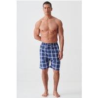 British Boxers Men's "Chester Blue on Blue" Check Crisp Cotton Sleep Shorts in Dark Blue | Size: 2XL
