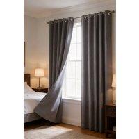 Living and Home 2 Panels Solid Colour Blackout Linen-Like Curtains in Grey | Size: 117 cm width x 137 cm drop