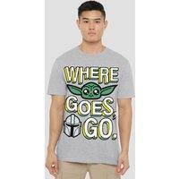 Star Wars - The Mandalorian Grogu Star Wars Mandalorian Where Grogu Goes Cute Tee, Athletic Heather in Light Grey | Size: 4XL