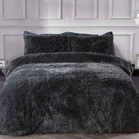 Smart Living Luxury Long Pile Faux Fur Duvet Cover with Pillowcases in Charcoal | Size: Single