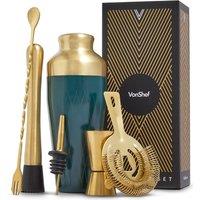 VonShef Gold & Green 6pcs Cocktail Shaker Set in Bottle Green