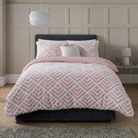 Smart Living Luxurious Geometric Jacquard Fleece Duvet Cover with Pillowcases in Pink | Size: Single