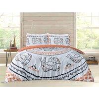 Smart Living Printed Reversible Polycotton Tribal Elephant Duvet Cover With Pillowcases in Burnt Orange | Size: Double