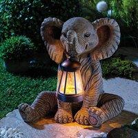 Gainsborough Elephant with Solar Lantern with Warm White LEDs in Grey