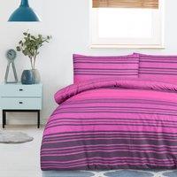Smart Living Printed Reversible Polycotton Textured Stripe Duvet Cover With Pillowcases in Purple | Size: Single