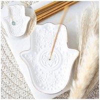 KDMD White Hamsa Hand Incense Holder & Trinket Dish-Protective Energy Decor