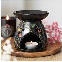 KDMD Midnight Bloom Ceramic Oil Burner-Floral Print, Aromatherapy Diffuser in Black